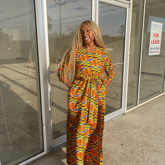 African clothing for women Ankara kente print full length maxi Danshiki dress - Picture 2 of 6